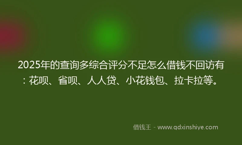 2025年的查询多综合评分不足怎么借钱不回访有：花呗、省呗、人人贷、小花钱包、拉卡拉等。