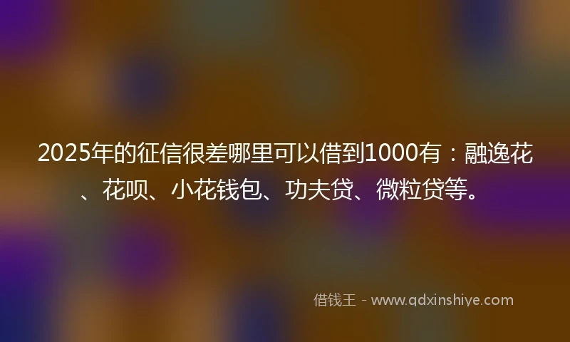 2025年的征信很差哪里可以借到1000有：融逸花、花呗、小花钱包、功夫贷、微粒贷等。