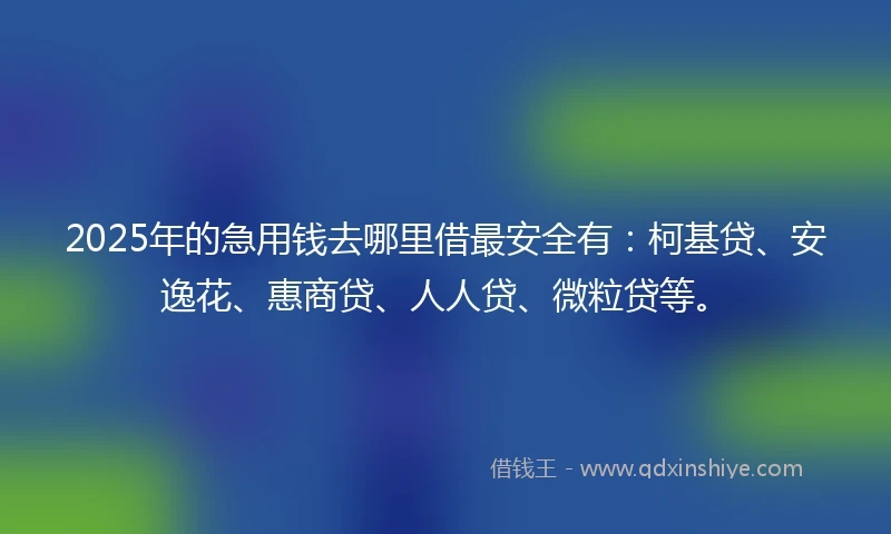 2025年的急用钱去哪里借最安全有：柯基贷、安逸花、惠商贷、人人贷、微粒贷等。