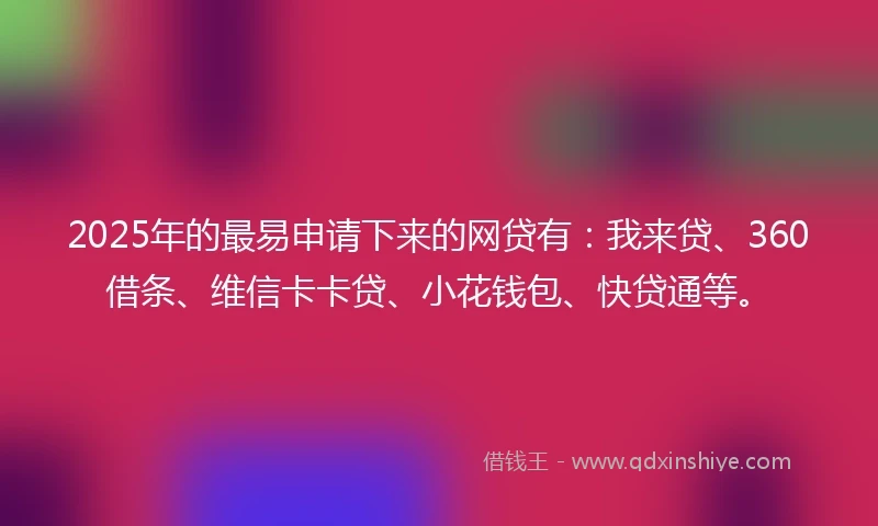 2025年的最易申请下来的网贷有：我来贷、360借条、维信卡卡贷、小花钱包、快贷通等。