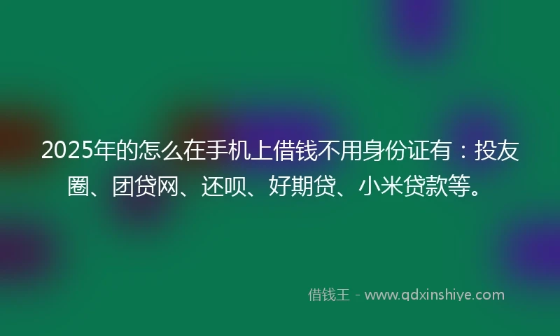 2025年的怎么在手机上借钱不用身份证有：投友圈、团贷网、还呗、好期贷、小米贷款等。