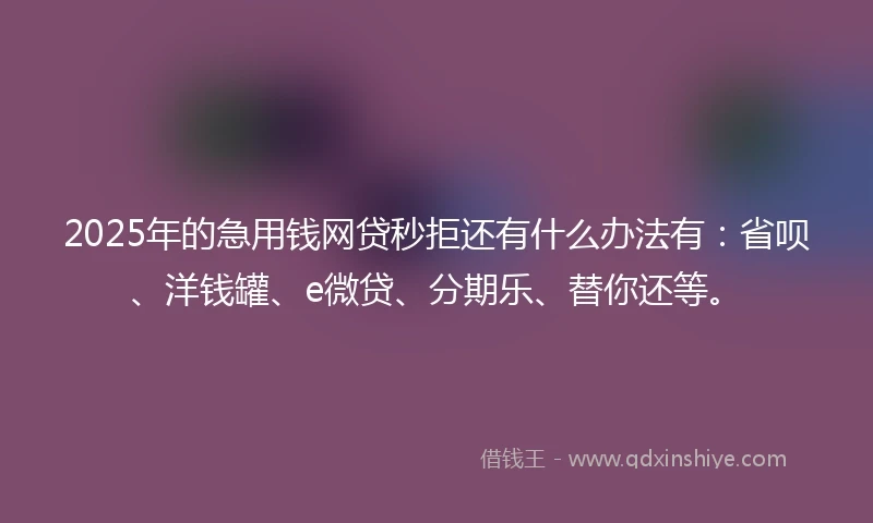 2025年的急用钱网贷秒拒还有什么办法有：省呗、洋钱罐、e微贷、分期乐、替你还等。