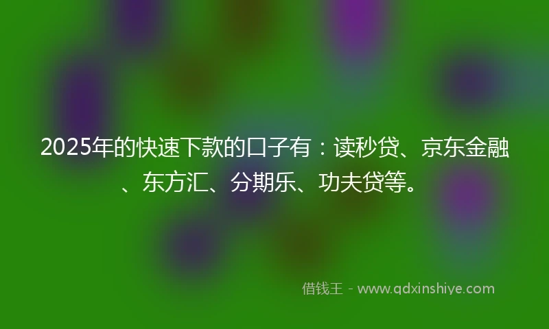 2025年的快速下款的口子有：读秒贷、京东金融、东方汇、分期乐、功夫贷等。