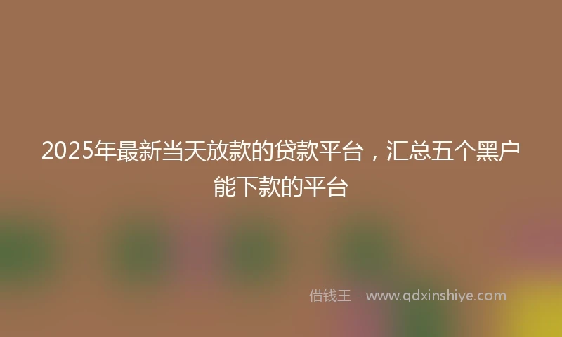 2025年最新当天放款的贷款平台，汇总五个黑户能下款的平台