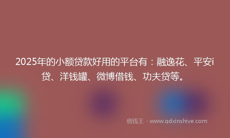 2025年的小额贷款好用的平台有：融逸花、平安i贷、洋钱罐、微博借钱、功夫贷等。