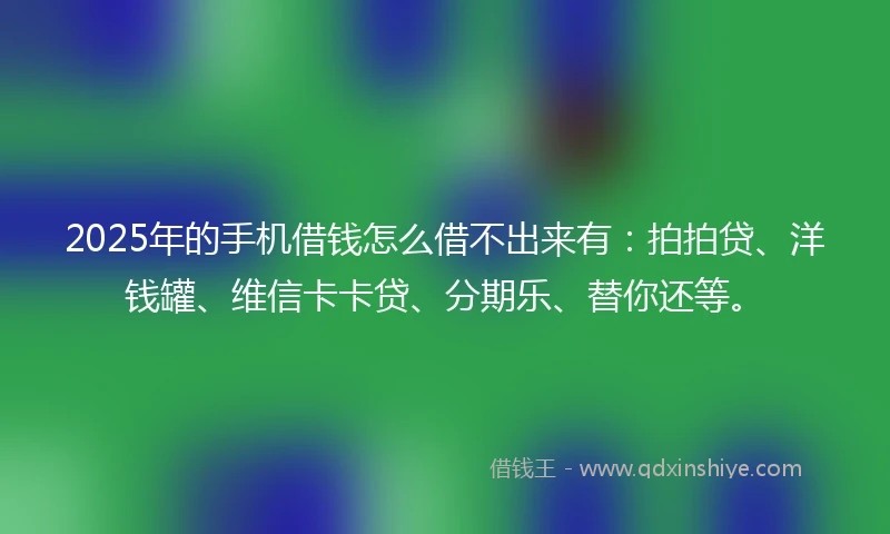 2025年的手机借钱怎么借不出来有：拍拍贷、洋钱罐、维信卡卡贷、分期乐、替你还等。