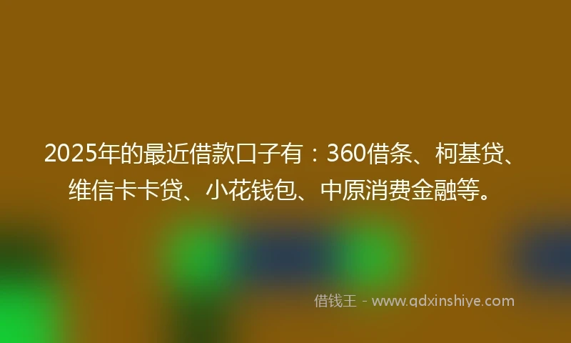 2025年的最近借款口子有：360借条、柯基贷、维信卡卡贷、小花钱包、中原消费金融等。