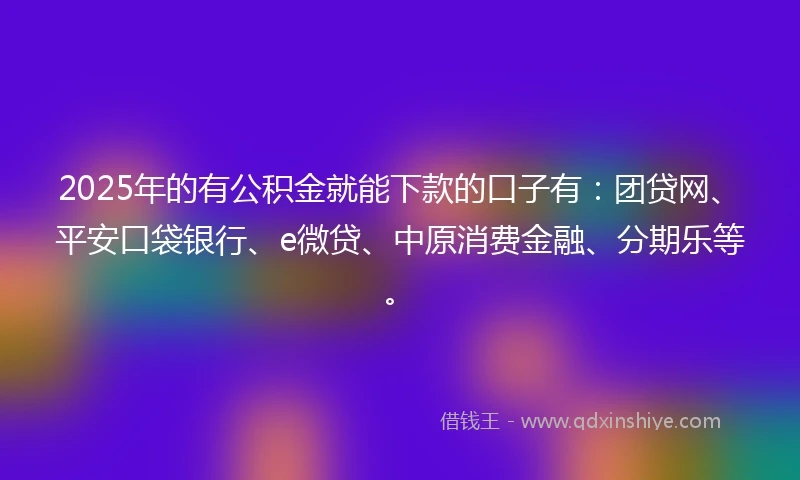 2025年的有公积金就能下款的口子有：团贷网、平安口袋银行、e微贷、中原消费金融、分期乐等。