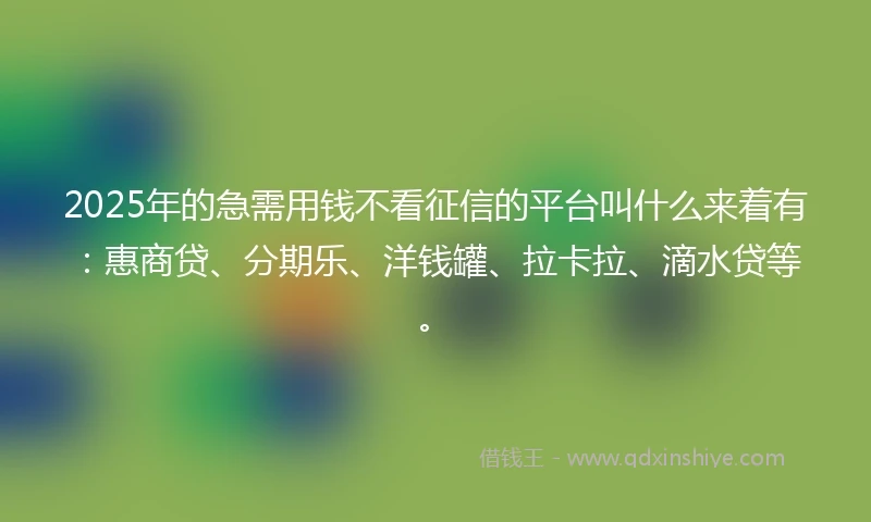 2025年的急需用钱不看征信的平台叫什么来着有：惠商贷、分期乐、洋钱罐、拉卡拉、滴水贷等。
