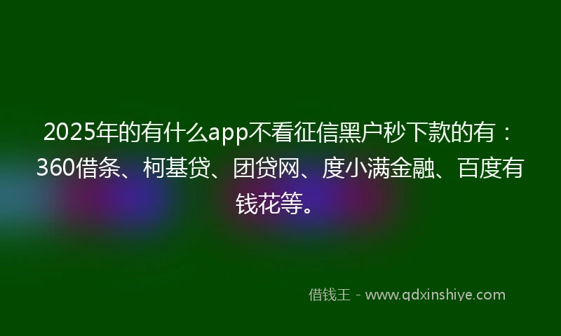 2025年的有什么app不看征信黑户秒下款的有：360借条、柯基贷、团贷网、度小满金融、百度有钱花等。