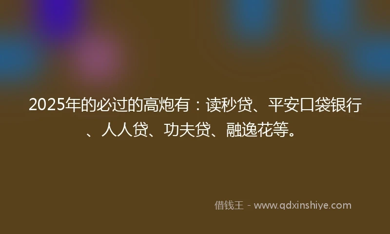 2025年的必过的高炮有：读秒贷、平安口袋银行、人人贷、功夫贷、融逸花等。