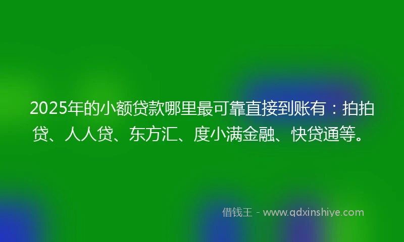 2025年的小额贷款哪里最可靠直接到账有：拍拍贷、人人贷、东方汇、度小满金融、快贷通等。