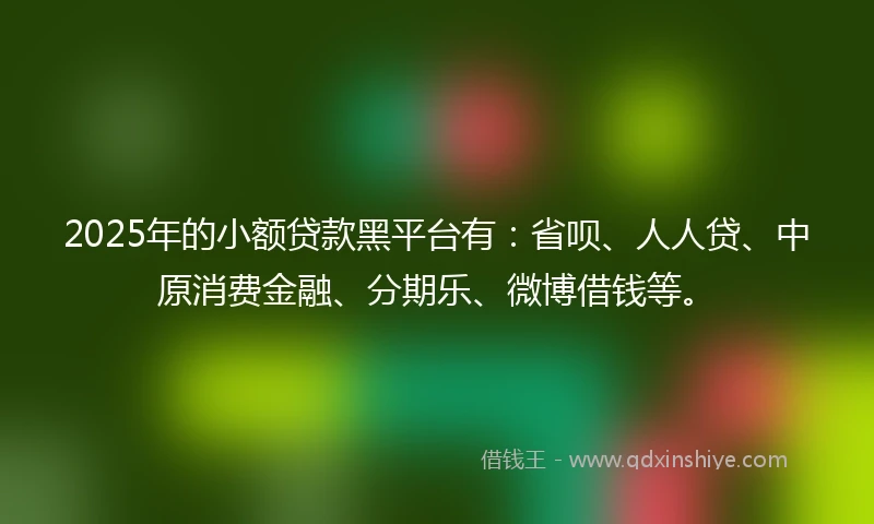 2025年的小额贷款黑平台有：省呗、人人贷、中原消费金融、分期乐、微博借钱等。