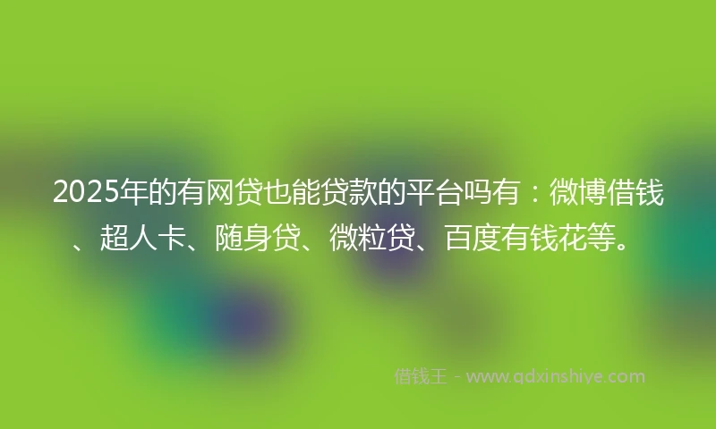 2025年的有网贷也能贷款的平台吗有：微博借钱、超人卡、随身贷、微粒贷、百度有钱花等。