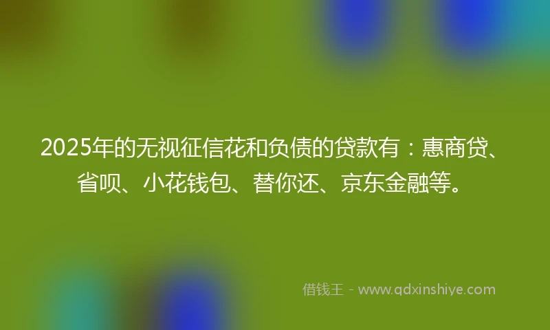 2025年的无视征信花和负债的贷款有：惠商贷、省呗、小花钱包、替你还、京东金融等。