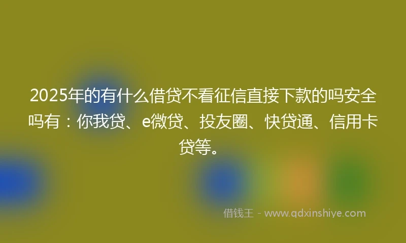 2025年的有什么借贷不看征信直接下款的吗安全吗有：你我贷、e微贷、投友圈、快贷通、信用卡贷等。