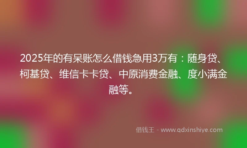 2025年的有呆账怎么借钱急用3万有：随身贷、柯基贷、维信卡卡贷、中原消费金融、度小满金融等。