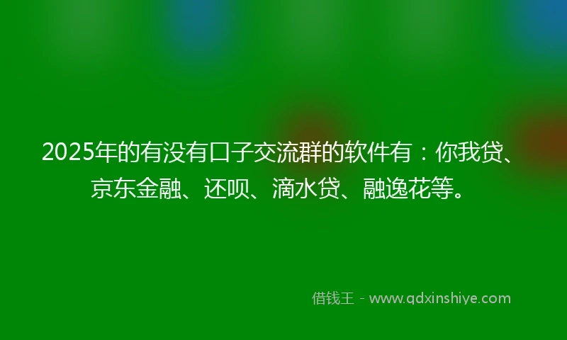 2025年的有没有口子交流群的软件有：你我贷、京东金融、还呗、滴水贷、融逸花等。