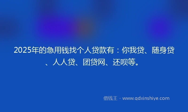 2025年的急用钱找个人贷款有：你我贷、随身贷、人人贷、团贷网、还呗等。