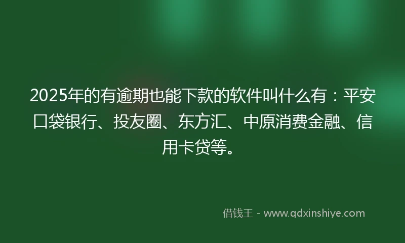 2025年的有逾期也能下款的软件叫什么有：平安口袋银行、投友圈、东方汇、中原消费金融、信用卡贷等。