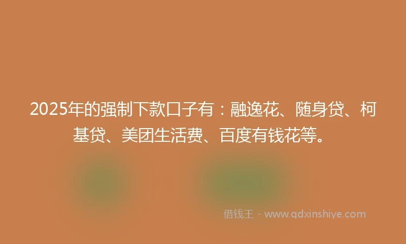2025年的强制下款口子有：融逸花、随身贷、柯基贷、美团生活费、百度有钱花等。