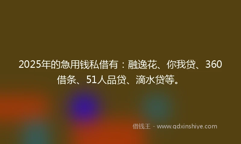 2025年的急用钱私借有：融逸花、你我贷、360借条、51人品贷、滴水贷等。