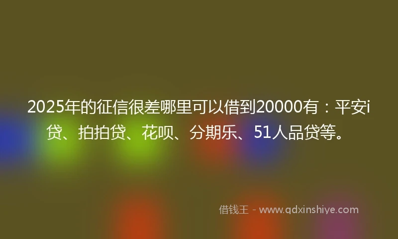 2025年的征信很差哪里可以借到20000有:平安i贷、拍拍贷、花呗、分期乐、51人品贷等。