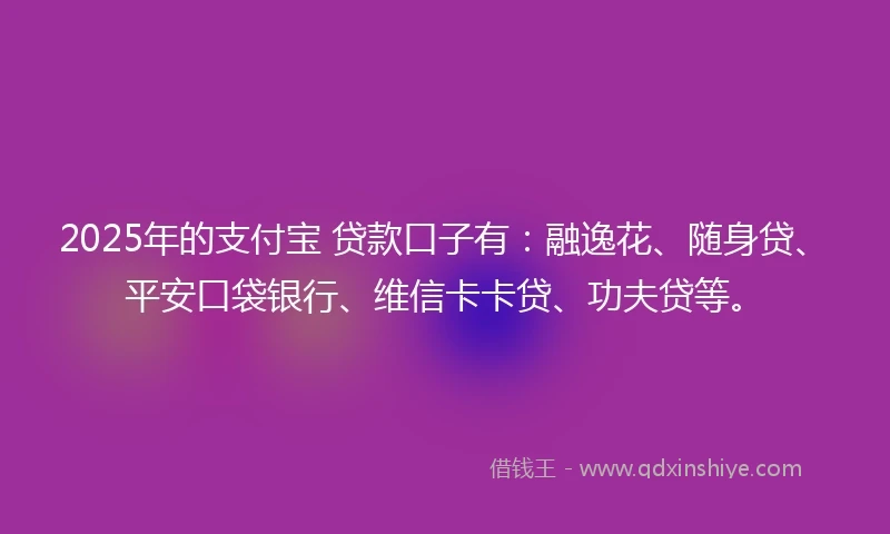 2025年的支付宝 贷款口子有：融逸花、随身贷、平安口袋银行、维信卡卡贷、功夫贷等。