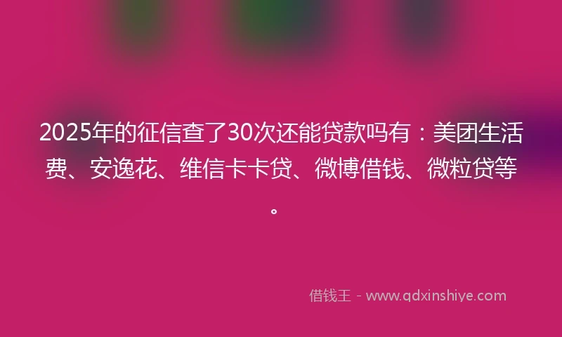 2025年的征信查了30次还能贷款吗有:美团生活费、安逸花、维信卡卡贷、微博借钱、微粒贷等。