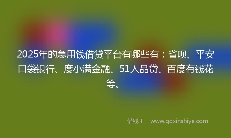 2025年的急用钱借贷平台有哪些有：省呗、平安口袋银行、度小满金融、51人品贷、百度有钱花等。
