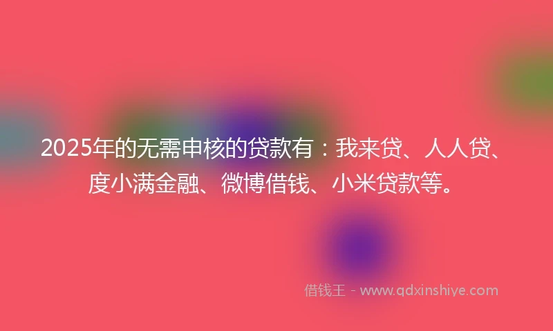 2025年的无需申核的贷款有：我来贷、人人贷、度小满金融、微博借钱、小米贷款等。