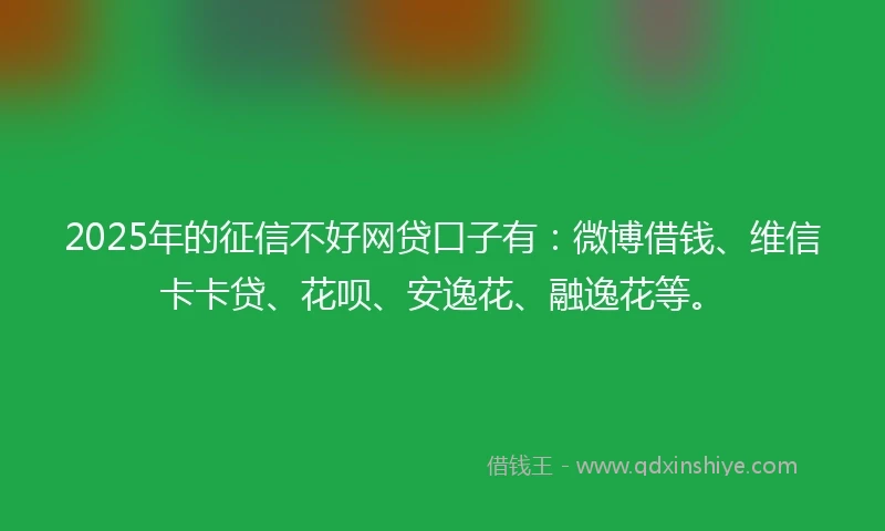 2025年的征信不好网贷口子有：微博借钱、维信卡卡贷、花呗、安逸花、融逸花等。