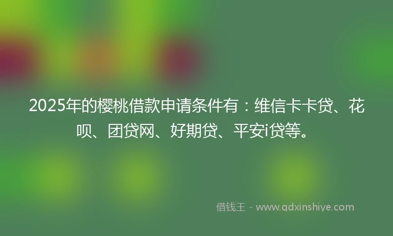 2025年的樱桃借款申请条件有：维信卡卡贷、花呗、团贷网、好期贷、平安i贷等。