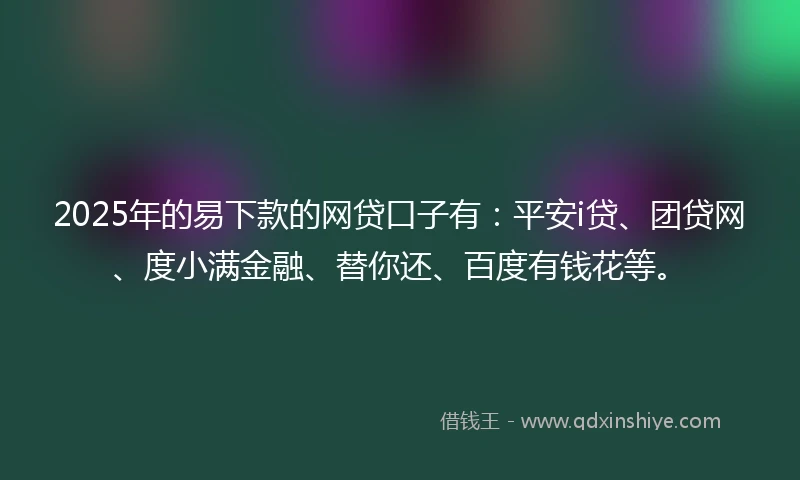 2025年的易下款的网贷口子有：平安i贷、团贷网、度小满金融、替你还、百度有钱花等。