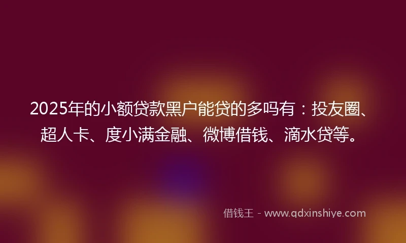2025年的小额贷款黑户能贷的多吗有：投友圈、超人卡、度小满金融、微博借钱、滴水贷等。