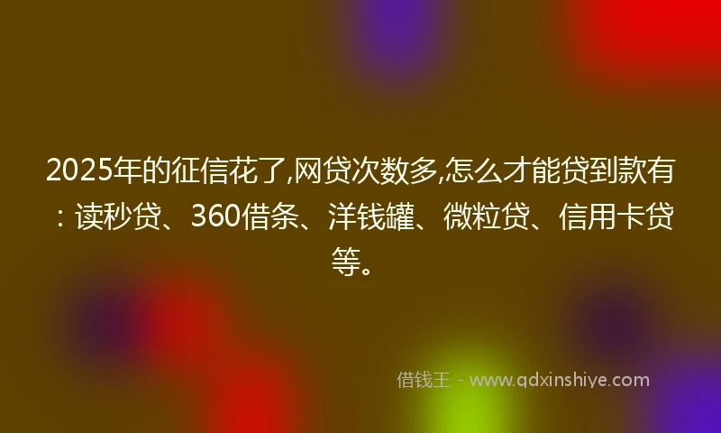 2025年的征信花了,网贷次数多,怎么才能贷到款有：读秒贷、360借条、洋钱罐、微粒贷、信用卡贷等。