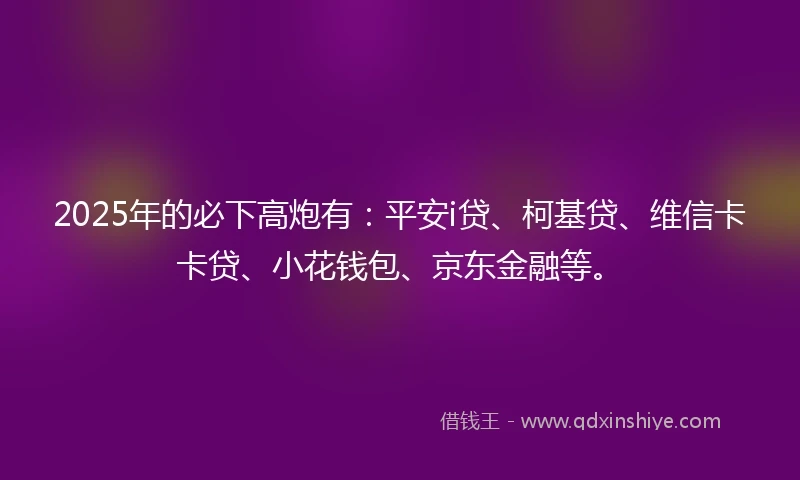 2025年的必下高炮有：平安i贷、柯基贷、维信卡卡贷、小花钱包、京东金融等。