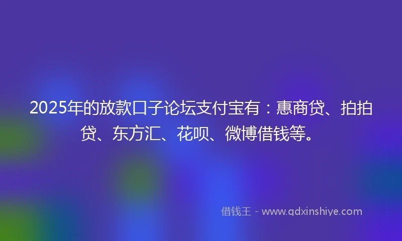 2025年的放款口子论坛支付宝有：惠商贷、拍拍贷、东方汇、花呗、微博借钱等。