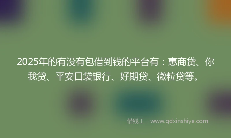 2025年的有没有包借到钱的平台有：惠商贷、你我贷、平安口袋银行、好期贷、微粒贷等。
