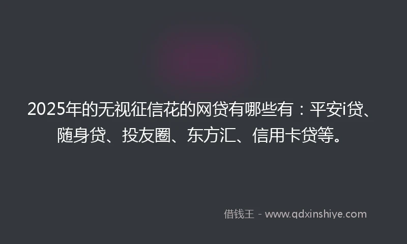 2025年的无视征信花的网贷有哪些有：平安i贷、随身贷、投友圈、东方汇、信用卡贷等。