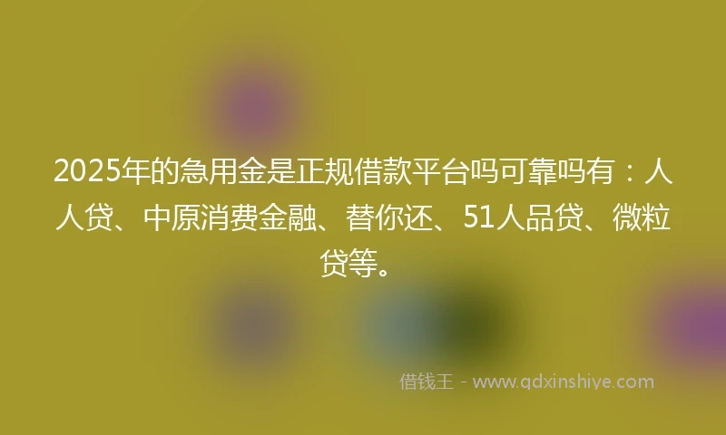2025年的急用金是正规借款平台吗可靠吗有：人人贷、中原消费金融、替你还、51人品贷、微粒贷等。