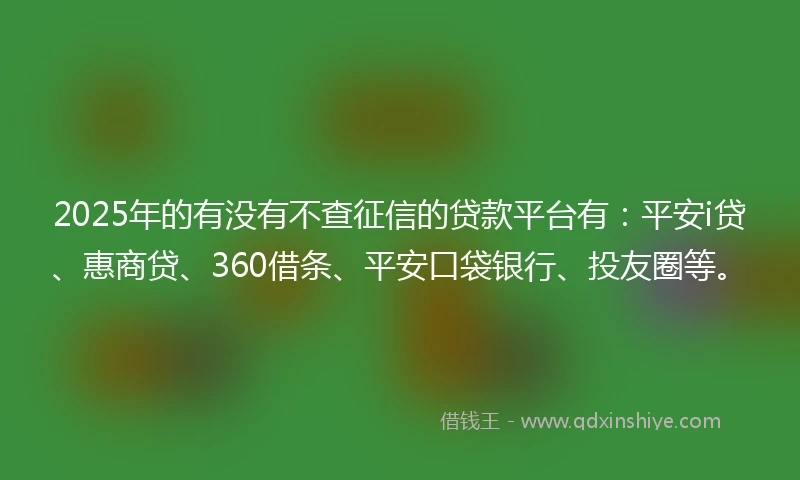 2025年的有没有不查征信的贷款平台有：平安i贷、惠商贷、360借条、平安口袋银行、投友圈等。