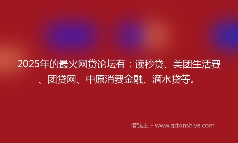 2025年的最火网贷论坛有：读秒贷、美团生活费、团贷网、中原消费金融、滴水贷等。