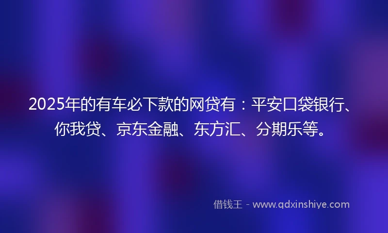 2025年的有车必下款的网贷有：平安口袋银行、你我贷、京东金融、东方汇、分期乐等。