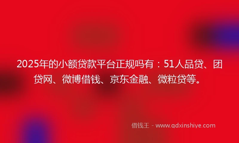 2025年的小额贷款平台正规吗有：51人品贷、团贷网、微博借钱、京东金融、微粒贷等。