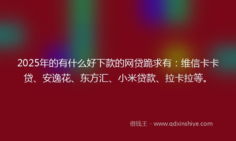2025年的有什么好下款的网贷跪求有：维信卡卡贷、安逸花、东方汇、小米贷款、拉卡拉等。