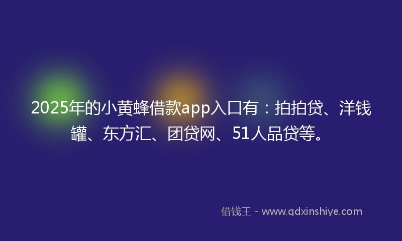 2025年的小黄蜂借款app入口有：拍拍贷、洋钱罐、东方汇、团贷网、51人品贷等。