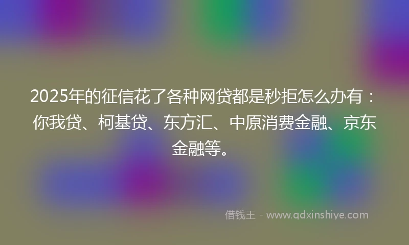2025年的征信花了各种网贷都是秒拒怎么办有：你我贷、柯基贷、东方汇、中原消费金融、京东金融等。