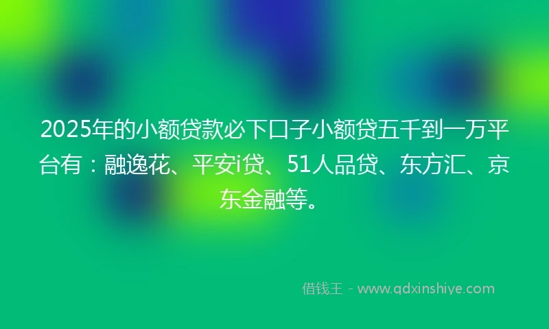 2025年的小额贷款必下口子小额贷五千到一万平台有:融逸花、平安i贷、51人品贷、东方汇、京东金融等。