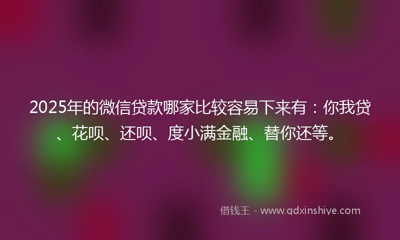 2025年的微信贷款哪家比较容易下来有：你我贷、花呗、还呗、度小满金融、替你还等。